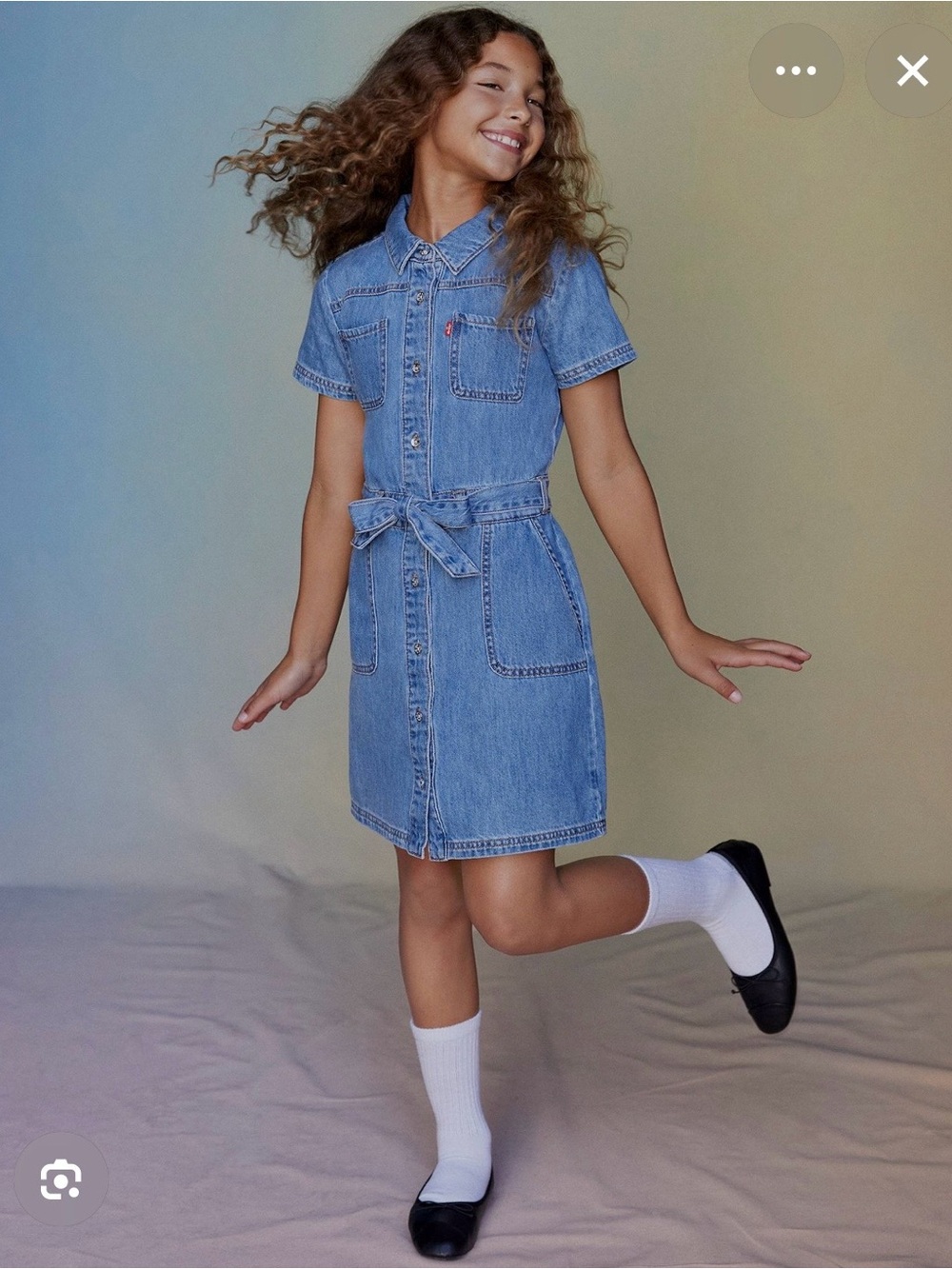 Kids Denim Shirt Dress with Tie Belt - Blue western wear 100% cotton